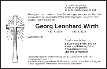 Traueranzeige von Georg Leonhard Wirth von Ansbach