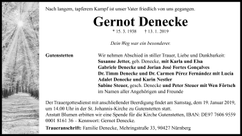 Traueranzeige von Gernot Denecke von Neustadt/ Scheinfeld/ Uffenheim