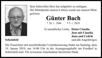 Traueranzeige von Günter Bach von Neustadt/ Scheinfeld/ Uffenheim