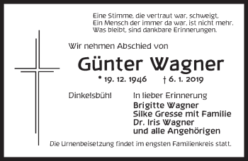 Traueranzeige von Günter Wagner von Dinkelsbühl/ Feuchtwangen