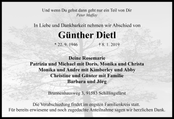 Traueranzeige von Günther Dietl von Rothenburg