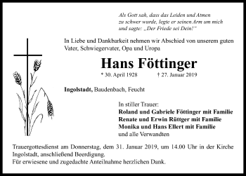 Traueranzeige von Hans Föttinger von Neustadt/ Scheinfeld/ Uffenheim