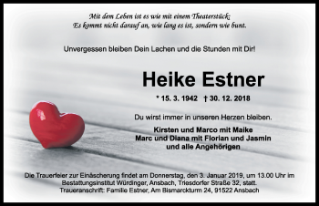 Traueranzeige von Heike Estner von Ansbach