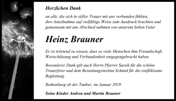 Traueranzeige von Heinz Brauner von Rothenburg