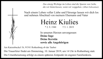 Traueranzeige von Heinz Kiulies von Rothenburg