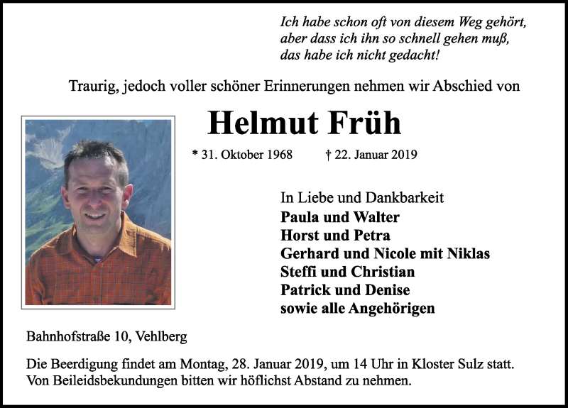  Traueranzeige für Helmut Früh vom 25.01.2019 aus Ansbach