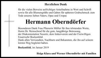 Traueranzeige von Hermann Oberndörfer von Rothenburg