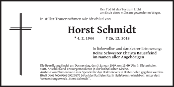 Traueranzeige von Horst Schmidt von Ansbach