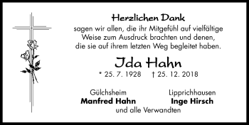 Traueranzeige von Ida Hahn von Neustadt/ Scheinfeld/ Uffenheim