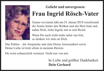 Traueranzeige von Ingrid Rösch-Vater von Neustadt/ Scheinfeld/ Uffenheim