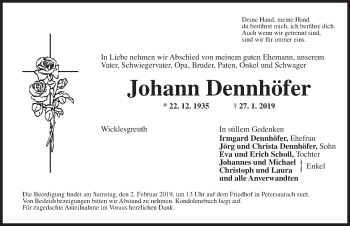 Traueranzeige von Johann Dennhöfer von Ansbach