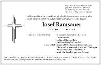 Traueranzeige von Josef Ramsauer von Dinkelsbühl/ Feuchtwangen
