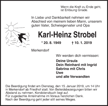 Traueranzeige von Karl-Heinz Strobel von Ansbach