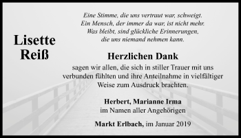 Traueranzeige von Lisette Reiß von Neustadt/ Scheinfeld/ Uffenheim