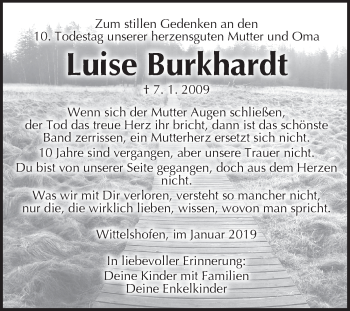 Traueranzeige von Luise Burkhardt von Dinkelsbühl/ Feuchtwangen