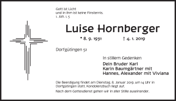 Traueranzeige von Luise Hornberger von Dinkelsbühl/ Feuchtwangen