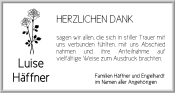 Traueranzeige von Luise Häffner von Dinkelsbuhl/ Feuchtwangen