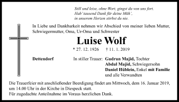 Traueranzeige von Luise Wolf von Neustadt/ Scheinfeld/ Uffenheim