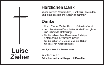 Traueranzeige von Luise Zieher von Dinkelsbühl/ Feuchtwangen