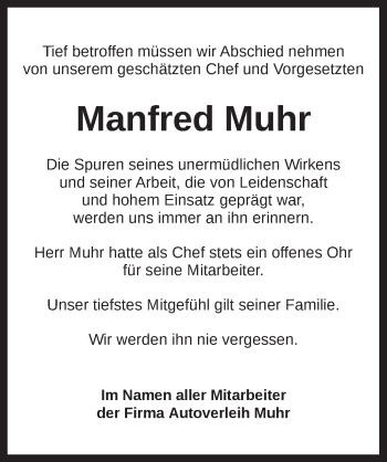 Traueranzeige von Manfred Muhr von Gesamtausgabe