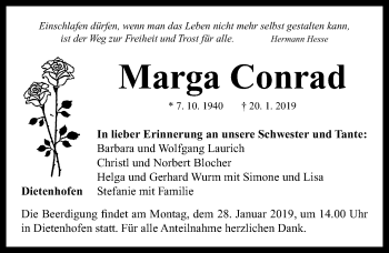 Traueranzeige von Marga Conrad von Ansbach