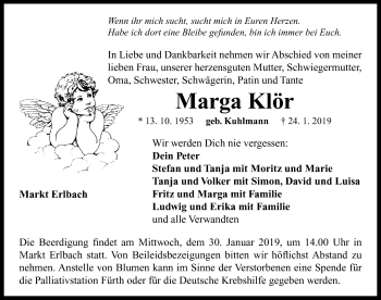 Traueranzeige von Marga Klör von Neustadt/ Scheinfeld/ Uffenheim