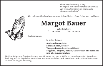 Traueranzeige von Margot Bauer von Ansbach