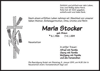 Traueranzeige von Maria Stocker von Ansbach