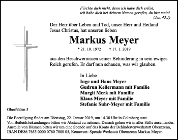 Traueranzeige von Markus Meyer von Ansbach