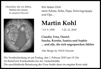 Traueranzeige von Martin Kohl von Rothenburg