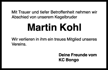 Traueranzeige von Martin Kohl von Rothenburg