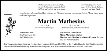 Traueranzeige von Martin Mathesius von Neustadt/ Scheinfeld/ Uffenheim