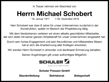 Traueranzeige von Michael Schobert von Neustadt/ Scheinfeld/ Uffenheim