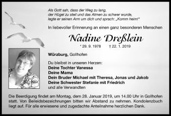 Traueranzeige von Nadine Dreßlein von Neustadt/ Scheinfeld/ Uffenheim