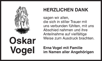Traueranzeige von Oskar Vogel von Ansbach