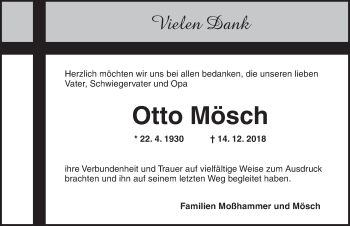 Traueranzeige von Otto Mösch von Dinkelsbühl/ Feuchtwangen