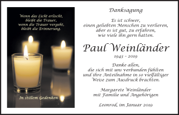 Traueranzeige von Paul Weinländer von Ansbach