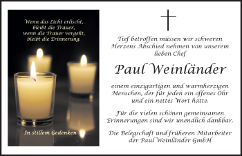 Traueranzeige von Paul Weinländer von Ansbach