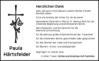 Traueranzeige von Paula Härtsfelder von Dinkelsbühl/ Feuchtwangen