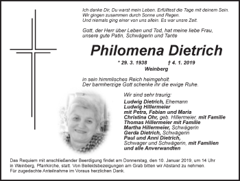 Traueranzeige von Philomena Dietrich von Dinkelsbuhl/ Feuchtwangen