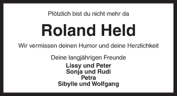 Traueranzeige von Roland Held von Ansbach