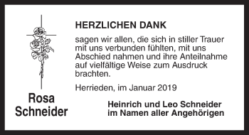 Traueranzeige von Rosa Schneider von Ansbach