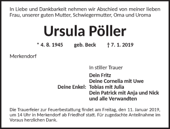 Traueranzeige von Ursula Pöller von Ansbach