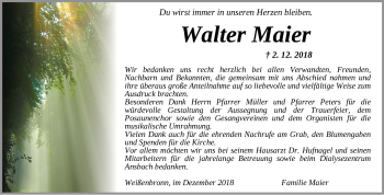 Traueranzeige von Walter Maier von Ansbach