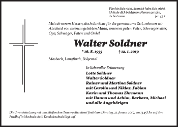 Traueranzeige von Walter Soldner von Dinkelsbuhl/ Feuchtwangen