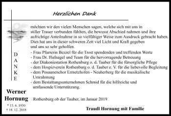Traueranzeige von Werner Hornung von Rothenburg
