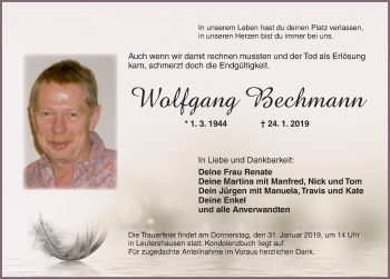 Traueranzeige von Wolfgang Bechmann von Ansbach