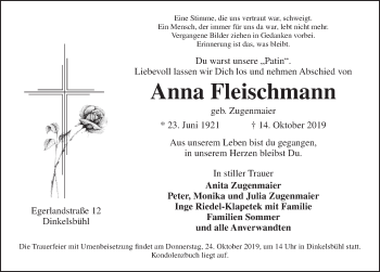 Traueranzeige von Anna Fleischmann von Dinkelsbühl/ Feuchtwangen