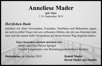 Traueranzeige von Anneliese Mader von Neustadt/ Scheinfeld/ Uffenheim