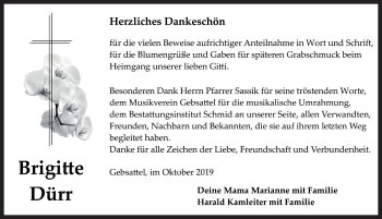 Traueranzeige von Brigitte Dürr von Rothenburg